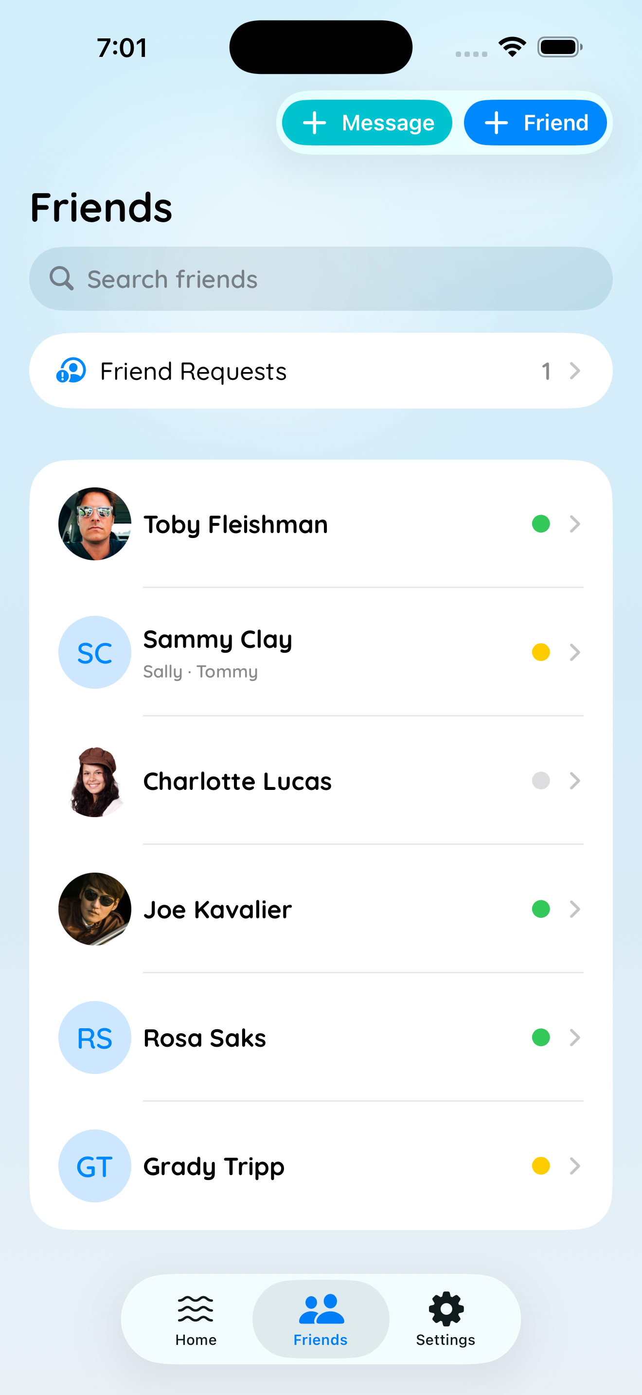 Friends list showing who's active